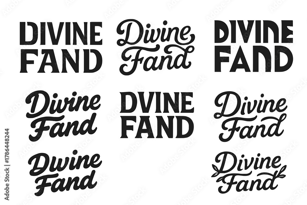 Fototapeta premium Divine Lettering Variations. Divine Fand. Set lettering. harmonious lettering variations of the same emblematic concept (Stencil-inspired urban lettering,