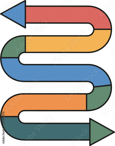 Zigzag Arrow Path with Multiple Colored Segments