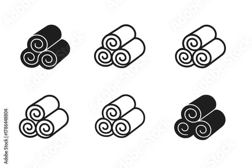 Loft Insulation Logos. Loft insulation. Set Logo of Loft insulation: stacked batts bundle. harmonious logo variations of the same emblematic concept, each with