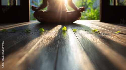 Person practicing yoga on w...