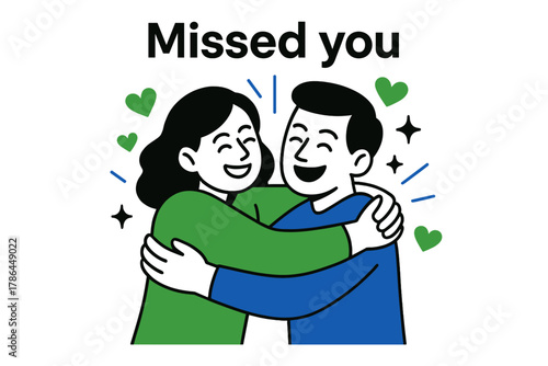 Joyful Reunion Embrace. Two friends giving each other a hug after reuniting after a long time. Two smiling