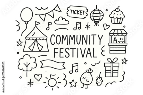 Community Festival Doodle. Community Festival. Hand-drawn doodle illustration of Community Festival. tent,