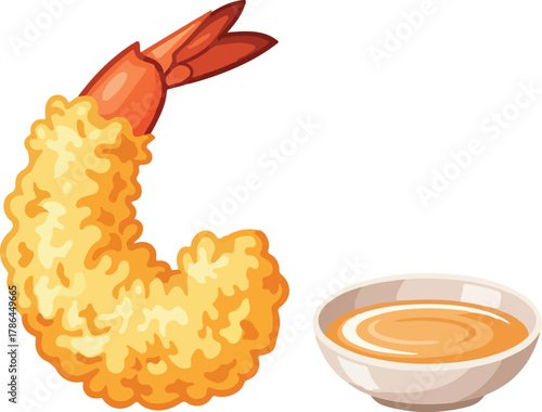 Delicious Isolated Shrimp Tempura with Dipping Sauce Illustration