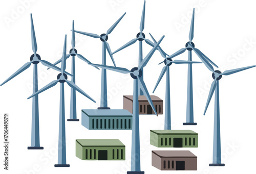 Modern Wind Turbine Farm Illustration Renewable Energy Infrastructure and Power Generation Concept