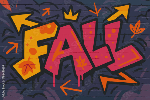 Urban Graffiti Vibes. Urban Fall ? Graffiti Simplified: thick tilted bubble letters with dripping edges;