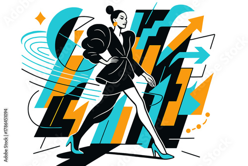 Avant-Garde Fashion Stride. Runway-inspired editorial. Model striding confidently in avant-garde outfit; light