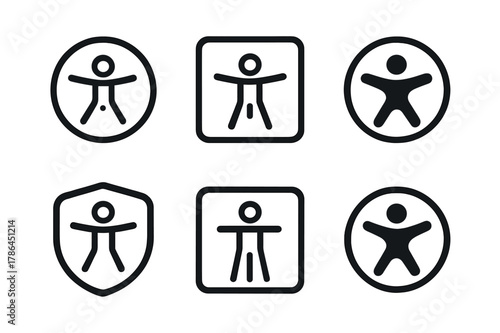 Accessible Website Icons. Audience Accessibility. Set Logo of Accessible Website Icon: Minimal outline, Abstract geometric, Negative space, Flat solid,