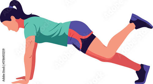Fit Woman Doing Donkey Kicks Exercise in Plank Position for Glute Strength