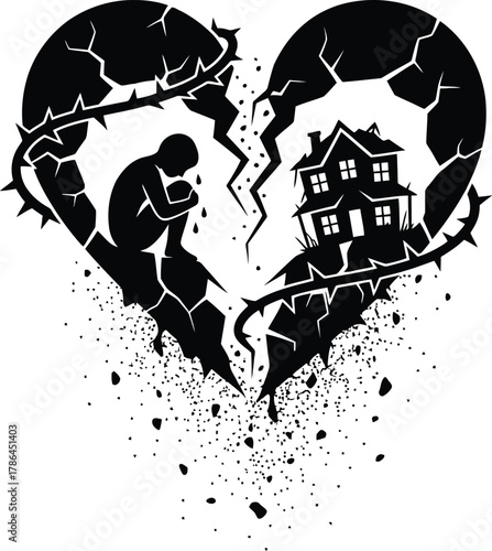 Broken heart silhouette symbolizing emotional pain and loss