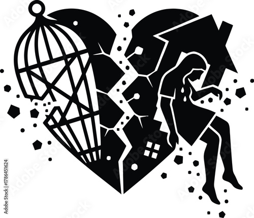 Broken heart silhouette symbolizing emotional pain and loss