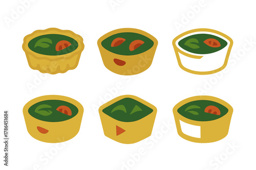 Vegetable Quiche Logos. Vegetable quiche. Set Logo of Vegetable quiche: tart filled with spinach and tomato. harmonious logo variations of the same emblematic
