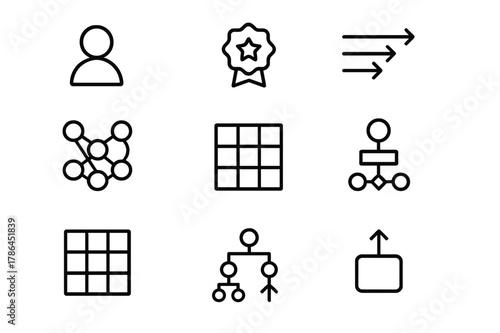 Reinforcement Learning Icons. Reinforcement learning. Line outline icon set of reinforcement learning: agent,