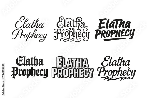 Typographic Variations. Elatha Prophecy. Set lettering. harmonious lettering variations of the same emblematic concept, each with different artistic