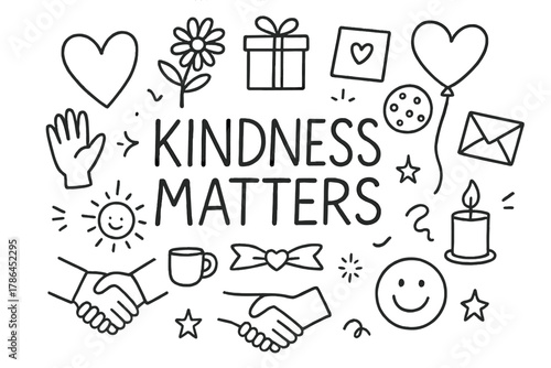 Kindness Matters Doodle. Kindness Matters. Hand-drawn doodle illustration of Kindness Matters. heart, hand,