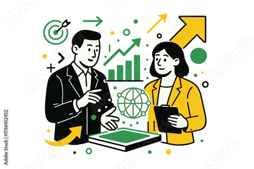 Strategic Vision Holographs. Corporate vision. Professionals reviewing a holographic projection of growth