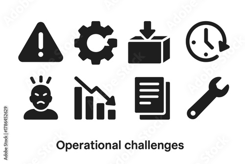 Operational Challenges Icons. Operational challenges. Filled icon set of operational challenges: warning