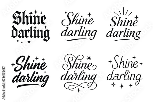 Calligraphy Styles Grid. Shine darling. Create a calligraphy lettering illustration of the phrase: Shine