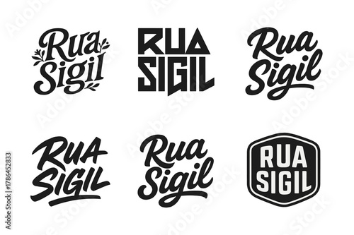 Rua Sigil Variations. Rua Sigil. Set lettering. harmonious lettering variations of the same emblematic concept, each with different artistic interpretation
