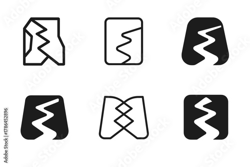 Canyon Trail Logos. Canyon trail. Set Logo of Canyon trail: zigzag switchbacks. harmonious logo variations of the same emblematic concept, each with different