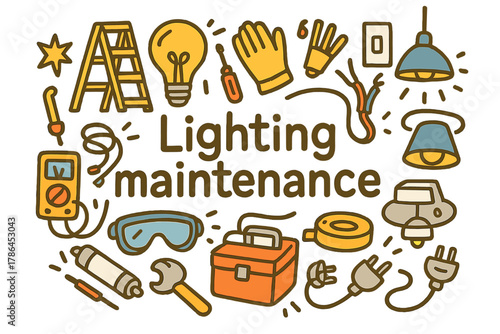 Lighting Maintenance Doodle. Lighting maintenance. Hand-drawn doodle illustration of lighting maintenance.