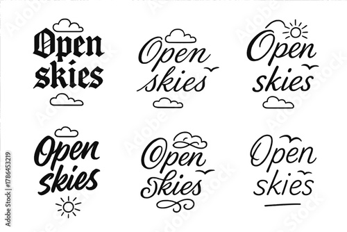 Open Skies Lettering. Open skies. Create a calligraphy lettering illustration of the phrase: Open skies.