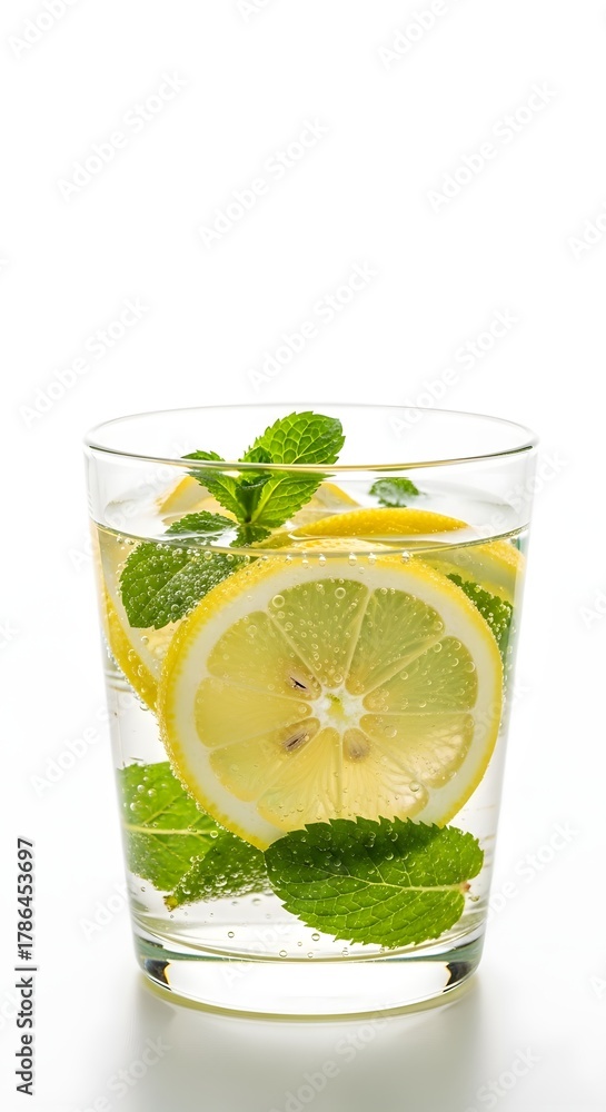 Fototapeta premium Refreshing lemon water with mint recipe for healthy lifestyle and detox drink for wellness and hydration