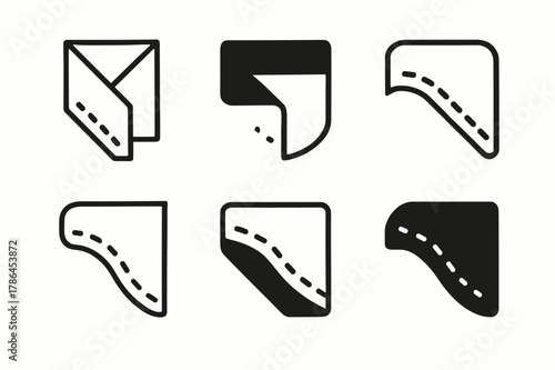 Textile Edge Logos. Textile edge. Set Logo of Textile edge: folded hem with visible thread. harmonious logo variations of the same emblematic concept, each