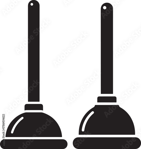 Two black plunger silhouettes on a white background for plumbing needs