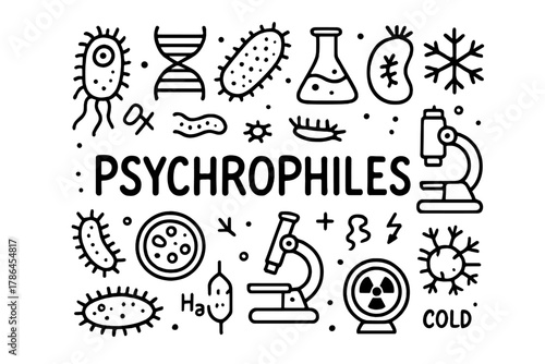 Psychrophiles Doodle Illustration. Psychrophiles. Hand-drawn doodle illustration of Psychrophiles. microbe,