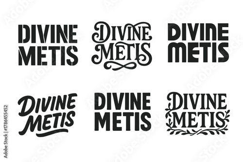 Harmonious Lettering Variations. Divine Metis. Set lettering. harmonious lettering variations of the same emblematic concept (Stencil-inspired urban lettering,