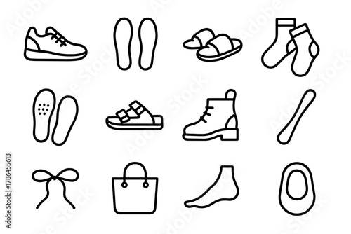 Everyday Comfort Icons. Everyday comfort. Line outline icon set of everyday comfort: sneakers, insoles,