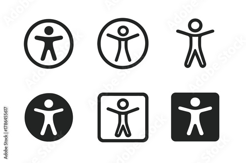 Accessible Website Icons. Audience Accessibility. Set Logo of Accessible Website Icon: Minimal outline, Abstract geometric, Negative space, Flat solid,
