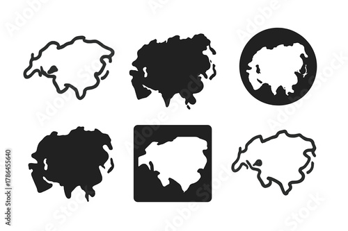 Eurasia Logo Grid. Eurasia. Set Logo of Continental Overview: Minimal outline, Negative space, Flat solid, Symmetrical form, Stylized detail, Iconic shape.