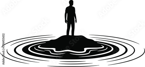 Climate change: person on a small island with rising water