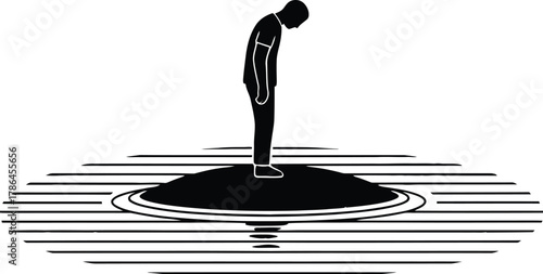 Climate change: person on a small island with rising water