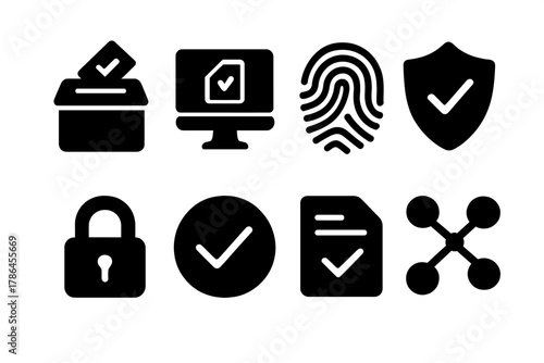 Digital Election Icons. Digital Election Security. Filled icon set of Digital Election Security: ballot box,