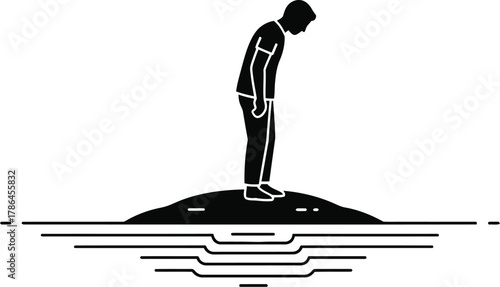 Climate change: person on a small island with rising water