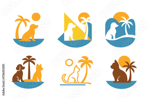 Pet-Friendly Beach Logos. Pet-friendly travel destinations. Set Logo of Pet-friendly travel destinations: Beach. harmonious logo variations of the same