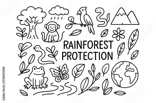 Rainforest Protection Doodle. Rainforest Protection. Hand-drawn doodle illustration of Rainforest Protection.