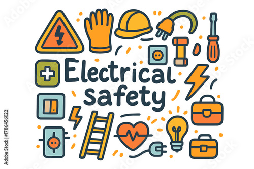 Electrical Safety Essentials. Electrical safety. Hand-drawn doodle illustration of electrical safety. Warning