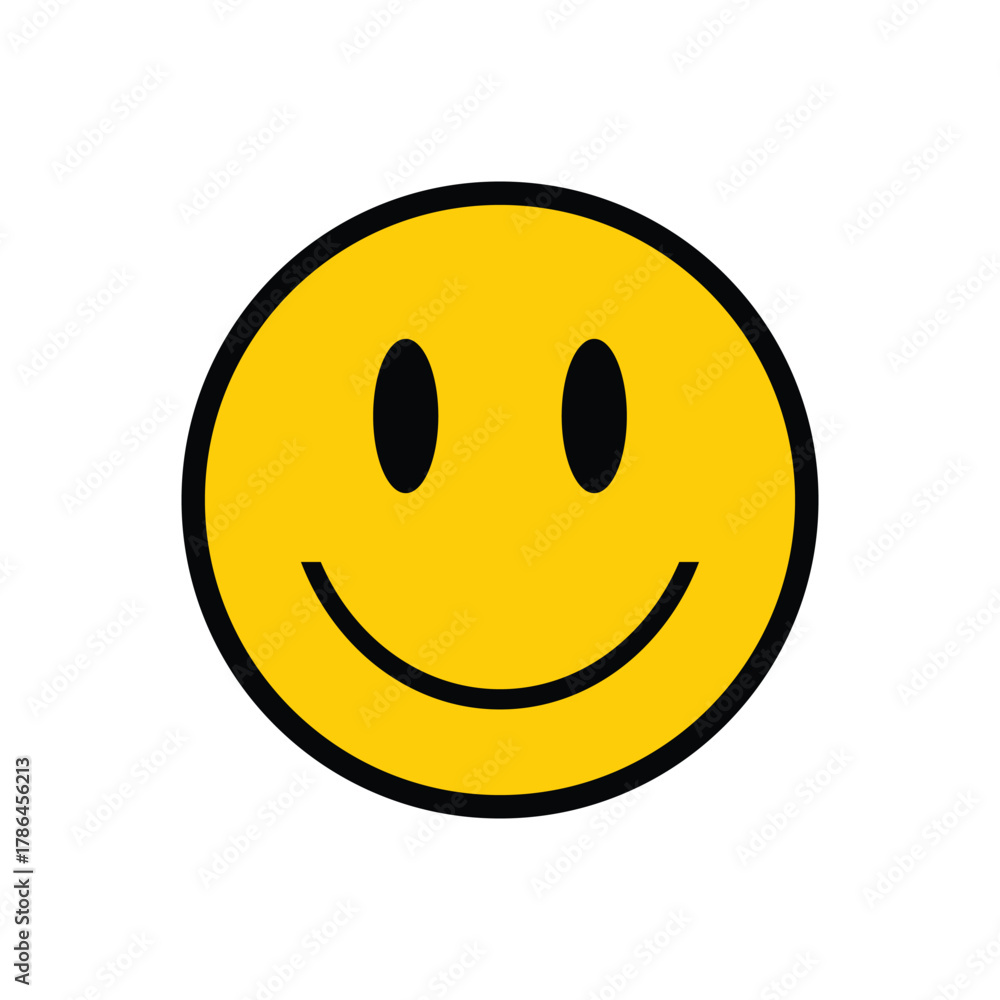 Fototapeta premium Bright yellow smiley face icon simple happy face emoji vector representing positivity, happiness, and joy for web, app, design, social media, and communication projects