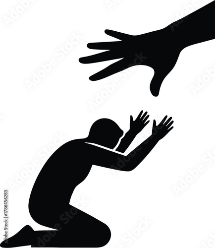 Help: Human silhouette reaching for a helping hand