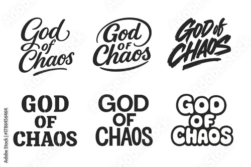 Chaos Lettering Variations. God of Chaos. Set lettering. harmonious lettering variations of the same emblematic concept (Elegant script with flowing curves,