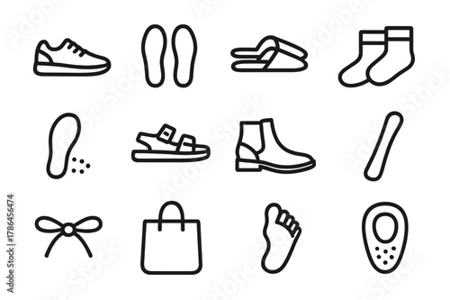 Everyday Comfort Icons. Everyday comfort. Line outline icon set of everyday comfort: sneakers, insoles,