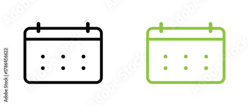 Minimal calendar icon set modern black and green outline vector design for date planner, schedule, event reminder, and productivity app user interface elements