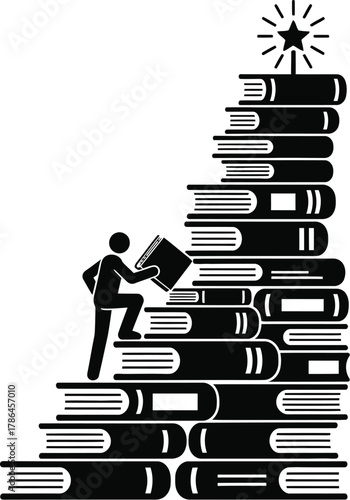 Education ladder with a person climbing book steps