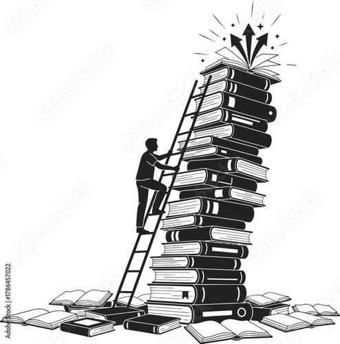 Education ladder with a person climbing book steps