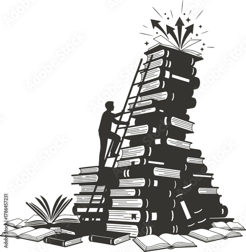 Education ladder with a person climbing book steps
