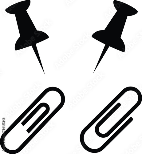 Office supplies and stationery icons: paper clips and pushpins