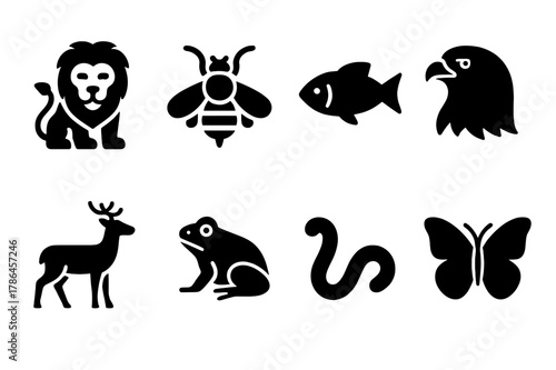 Ecosystem Icons. Animals and their role in ecosystems. Filled icon set of animals and their role in ecosystems